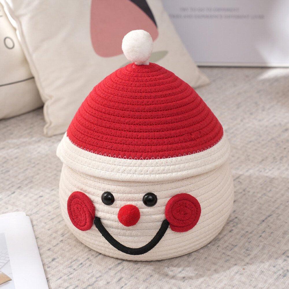 Cartoon Snowman Storage Basket Desktop Basket With Lids Organizing Basket Xmas Decor - Image 2