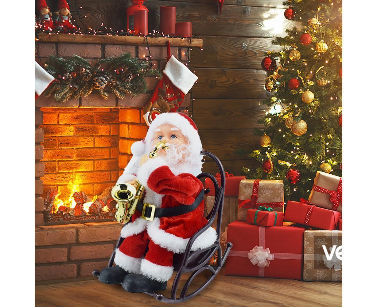 2024 Christmas Playing Saxophone Santa Claus in Chair with Music Electric Funny Santa Decoration Christmas Gifts - Image 2