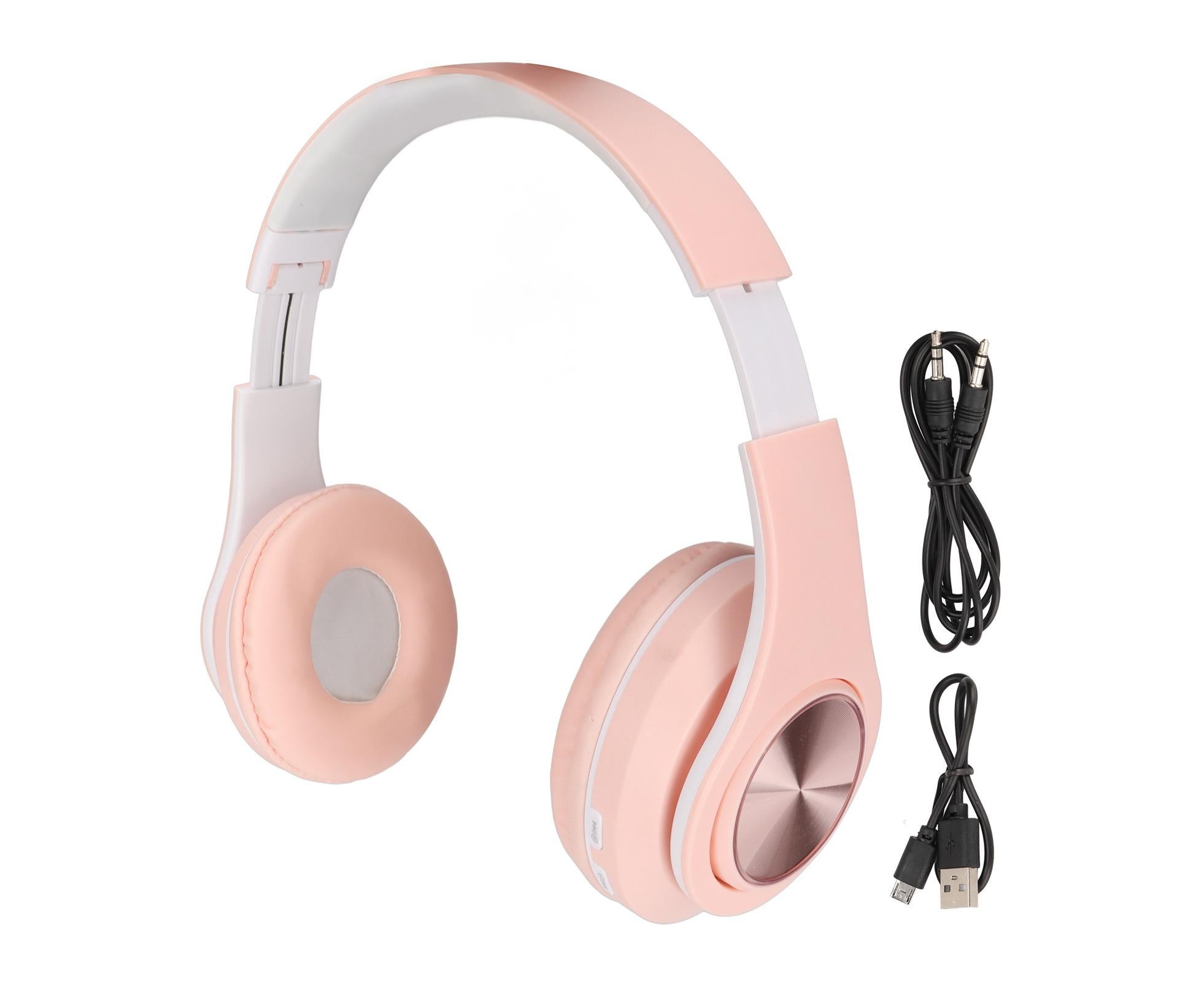 Bluetooth Headset Noise Reduction Foldable Over Ear Wireless Headphone with Colorful Light for Phone Laptop Pink - Image 7