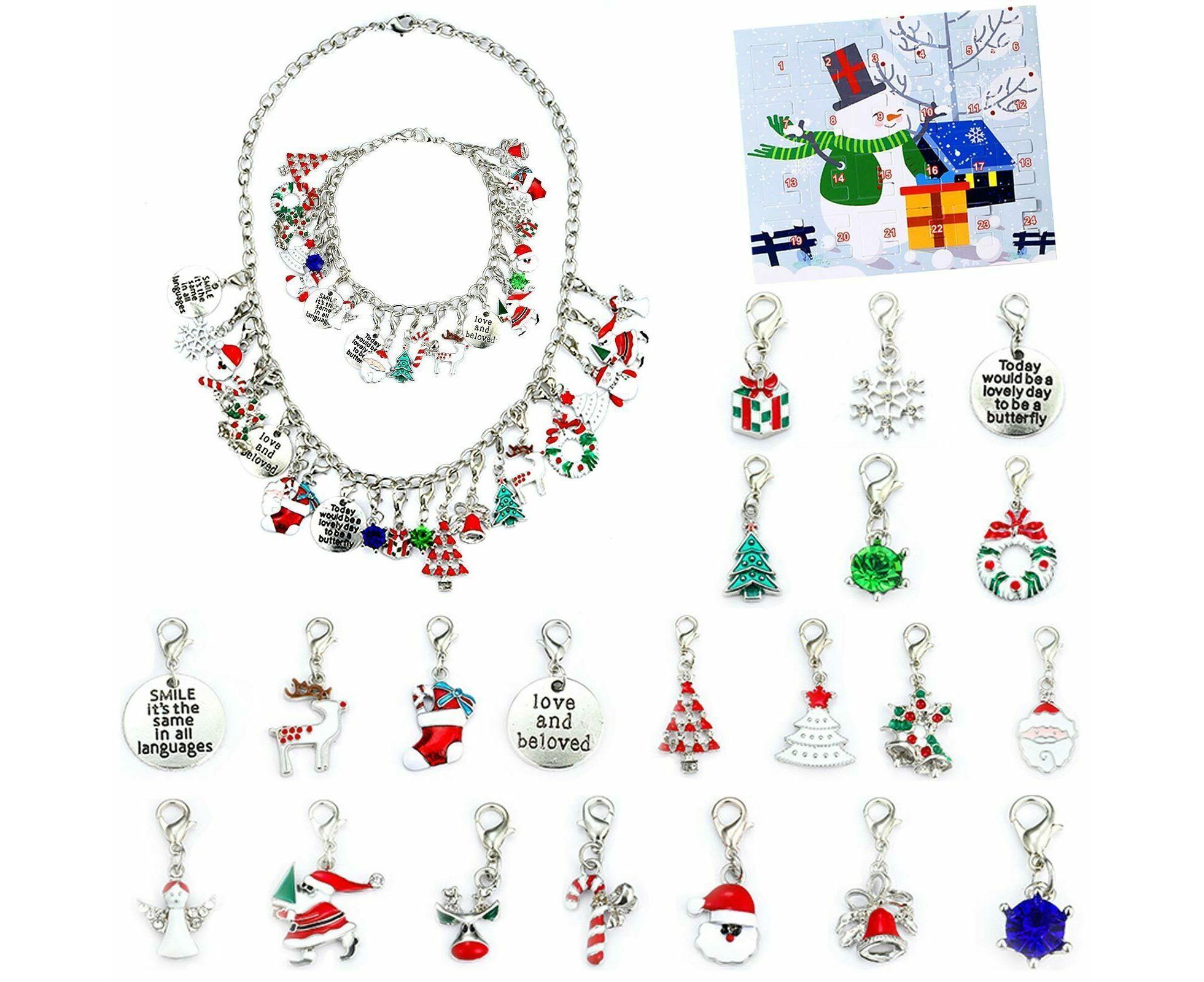 24Pcs Xmas Advent Calendar Christmas Countdown Calendar DIY Charm Bracelet Making Kit Gift - Image 1
