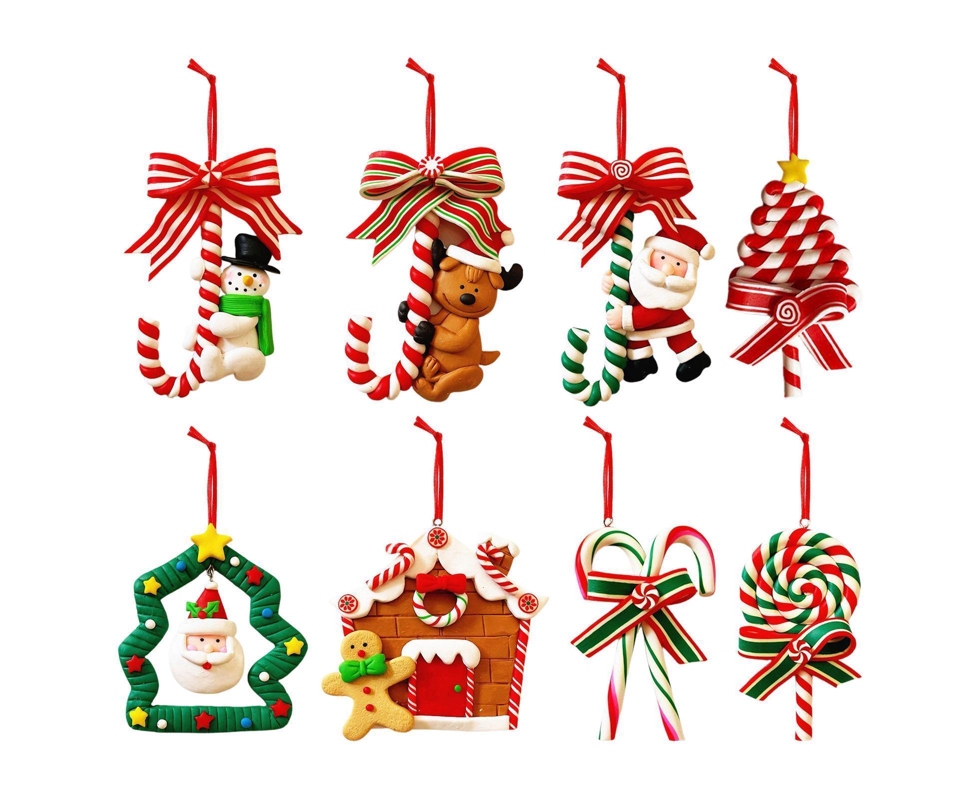 8pcs Christmas Candy Hanging Ornament Soft Clay Decorative Pendant Hanging Candy Decor - Image 1