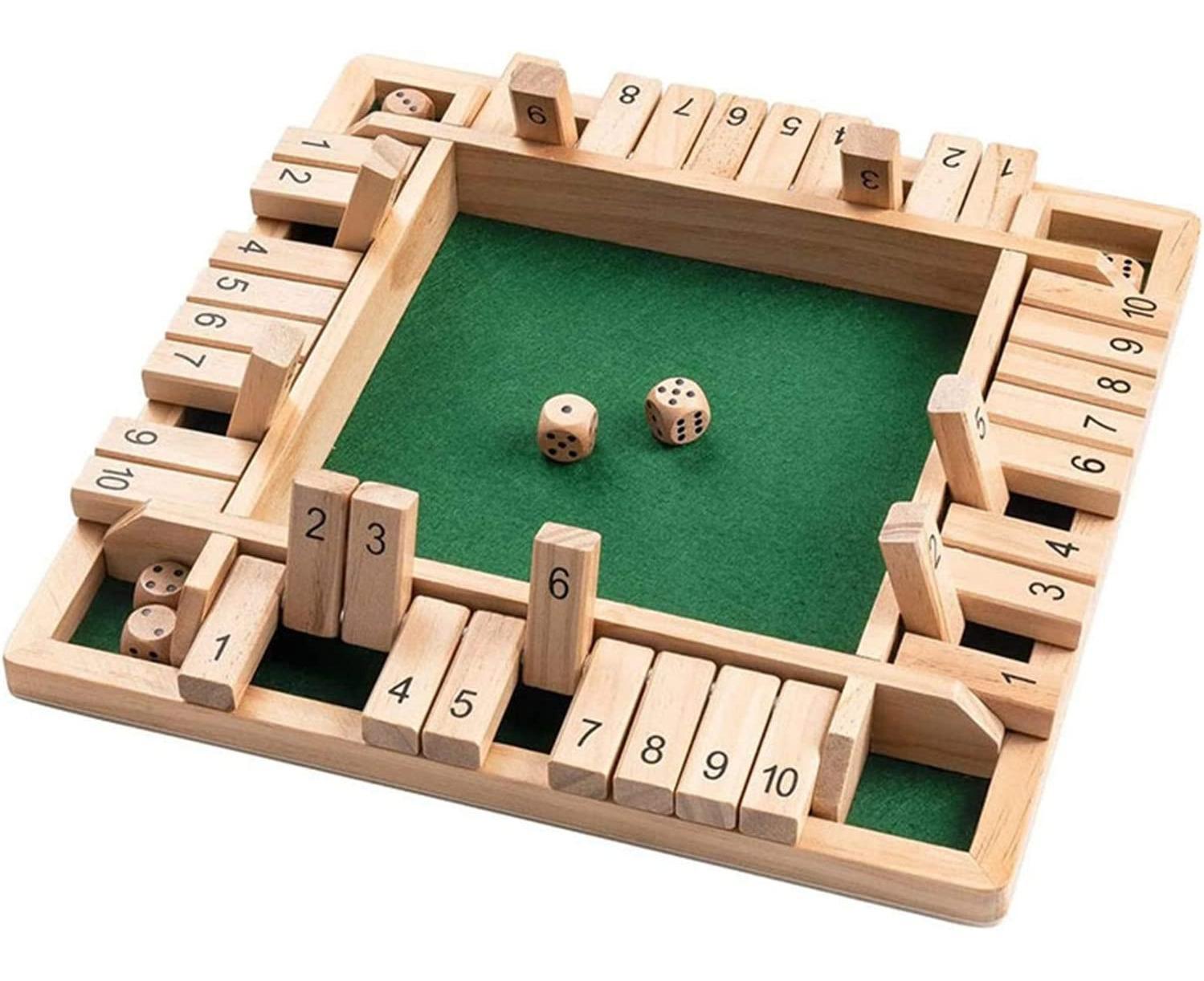 Wooden Board Game, 4 Players Shut The Box Dice Game Mathematics Traditional Pub Board Dice Game Travel board game - Image 1