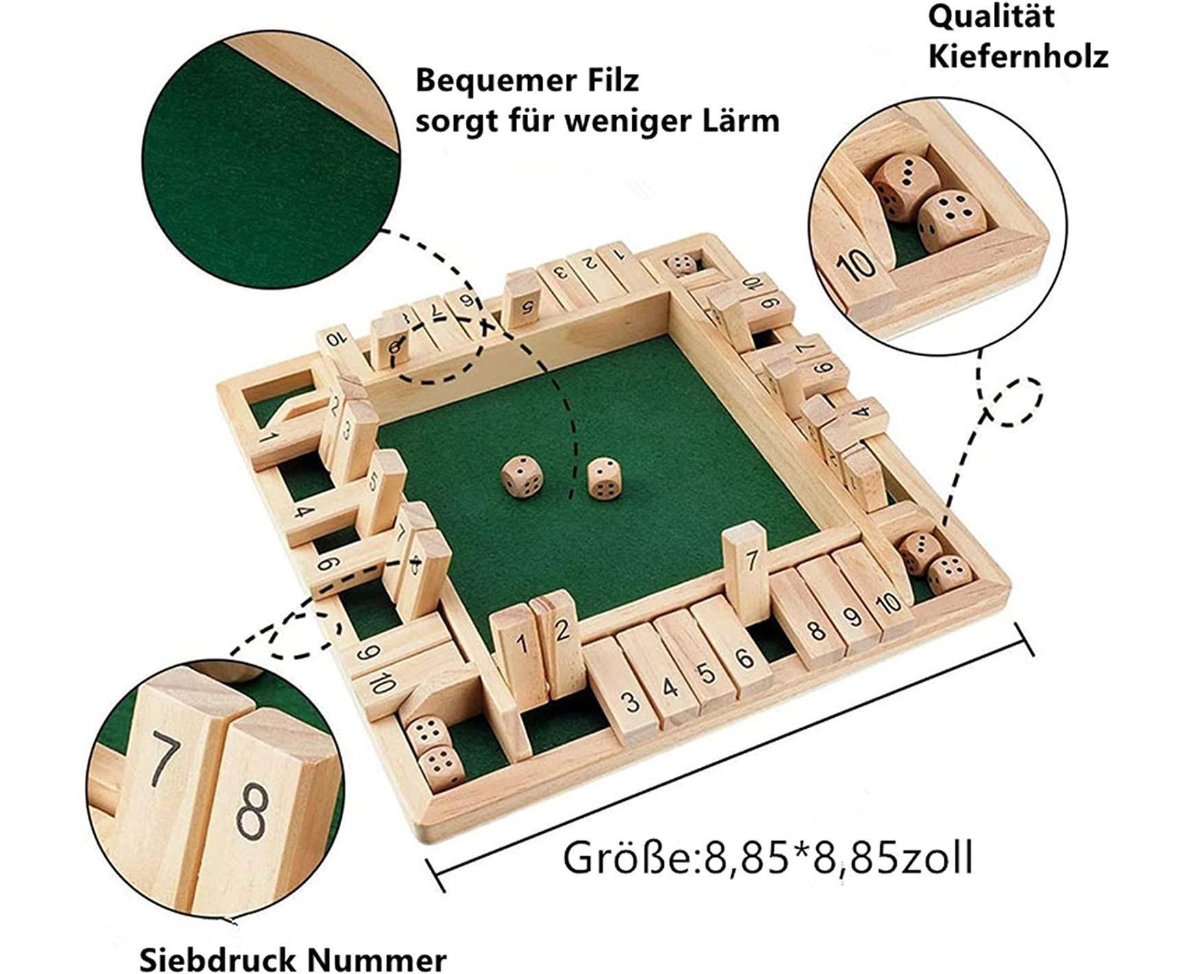 Wooden Board Game, 4 Players Shut The Box Dice Game Mathematics Traditional Pub Board Dice Game Travel board game - Image 3
