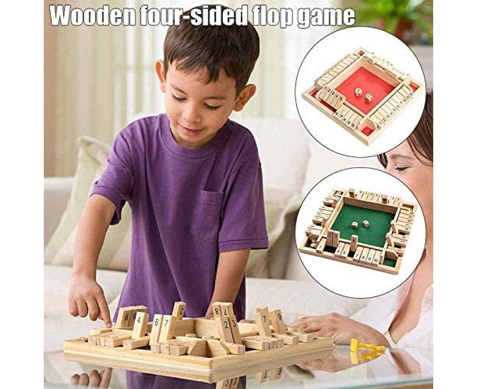Wooden Board Game, 4 Players Shut The Box Dice Game Mathematics Traditional Pub Board Dice Game Travel board game - Image 4