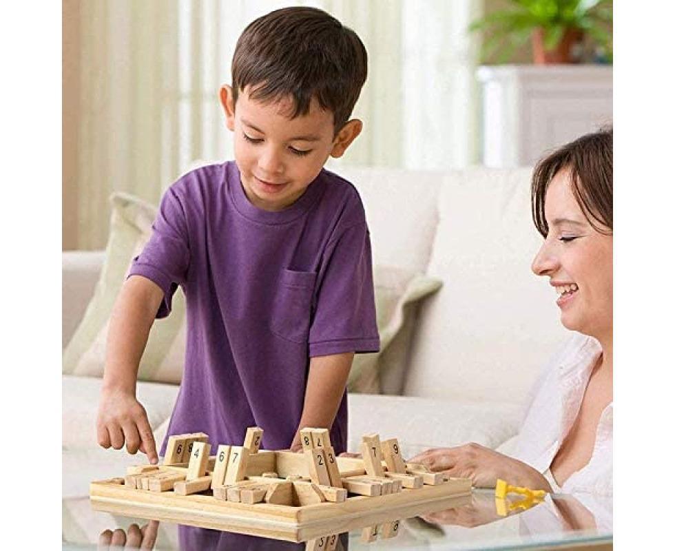 Wooden Board Game, 4 Players Shut The Box Dice Game Mathematics Traditional Pub Board Dice Game Travel board game - Image 5
