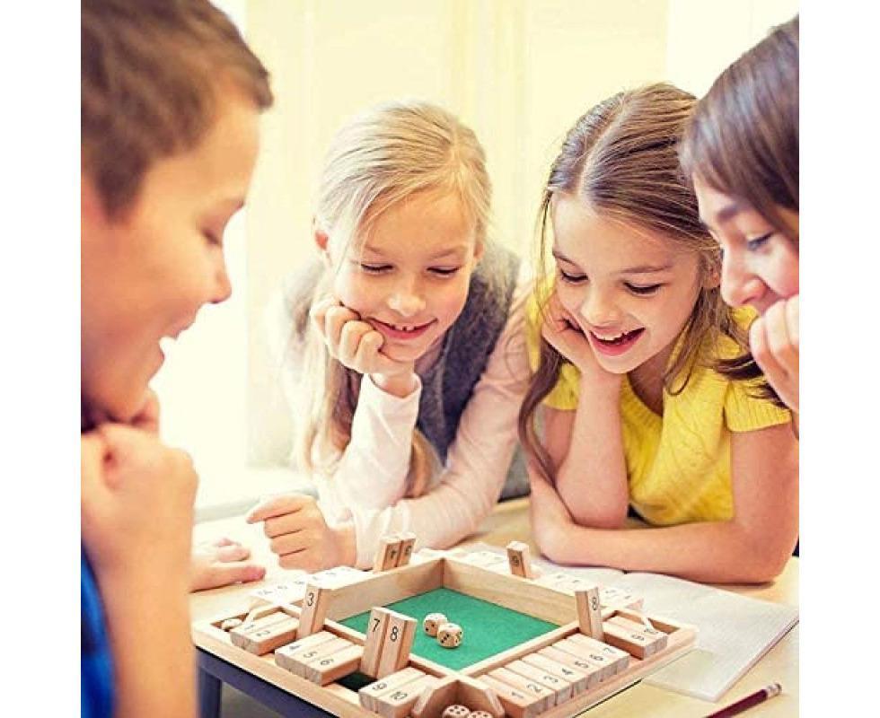 Wooden Board Game, 4 Players Shut The Box Dice Game Mathematics Traditional Pub Board Dice Game Travel board game - Image 6