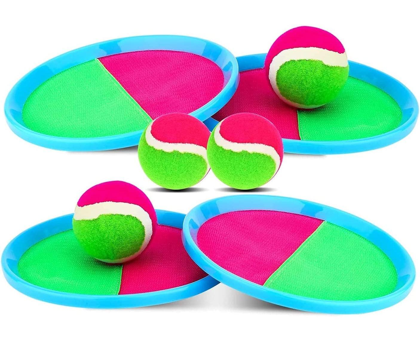 Toys Toss and Catch Game Set, Ball Sports Games with Paddles Balls and Storage Bag, Cotton ball toys - Image 1