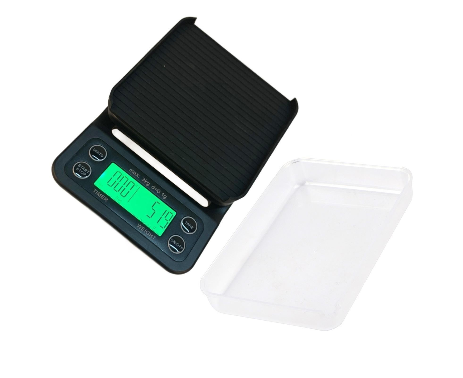 3KG/0.1g Electronic Digital Kitchen Food Scale Drip Coffee Weighing with Timer(Green Backlight) - Image 1