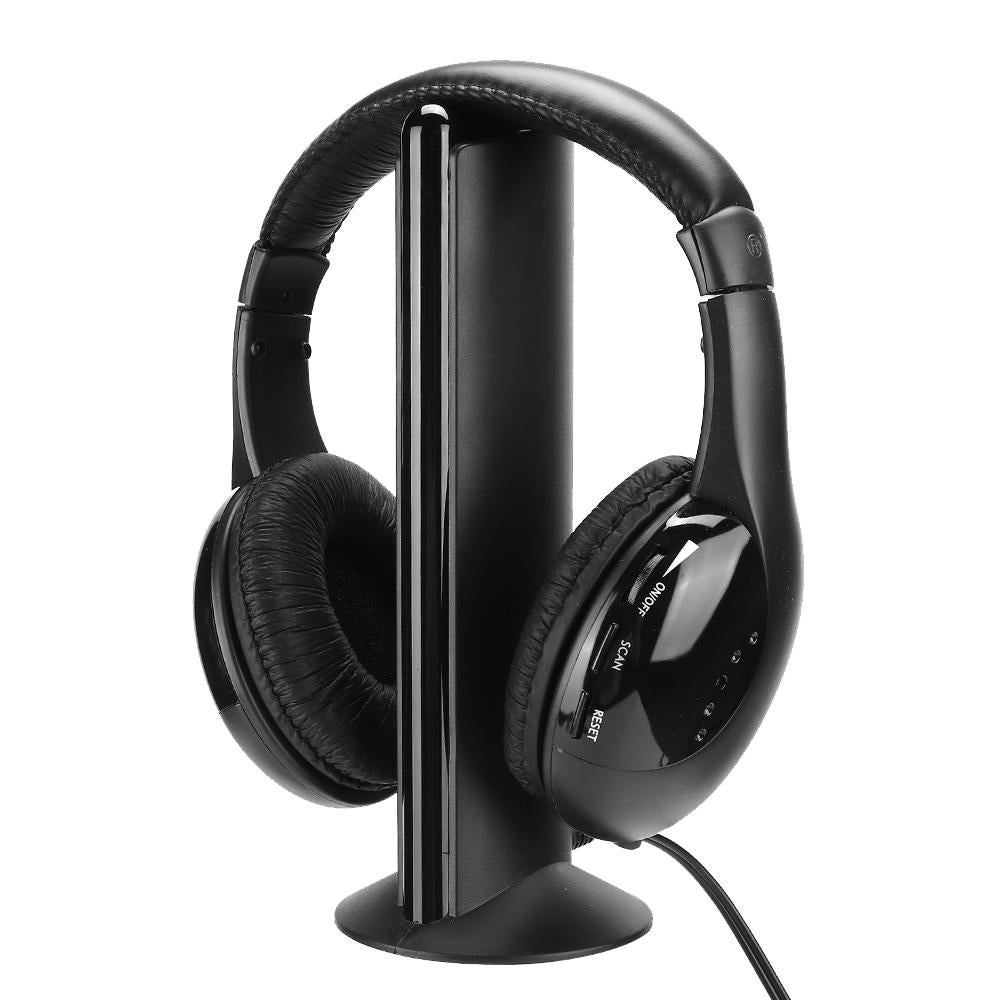 5 in 1 FM Wireless Headset Built in Microphone Earphone Headset with Charging Stand - Image 2