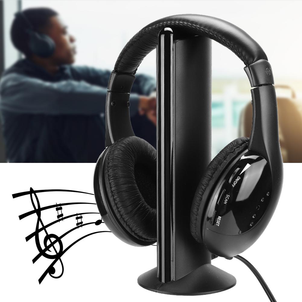 5 in 1 FM Wireless Headset Built in Microphone Earphone Headset with Charging Stand - Image 4