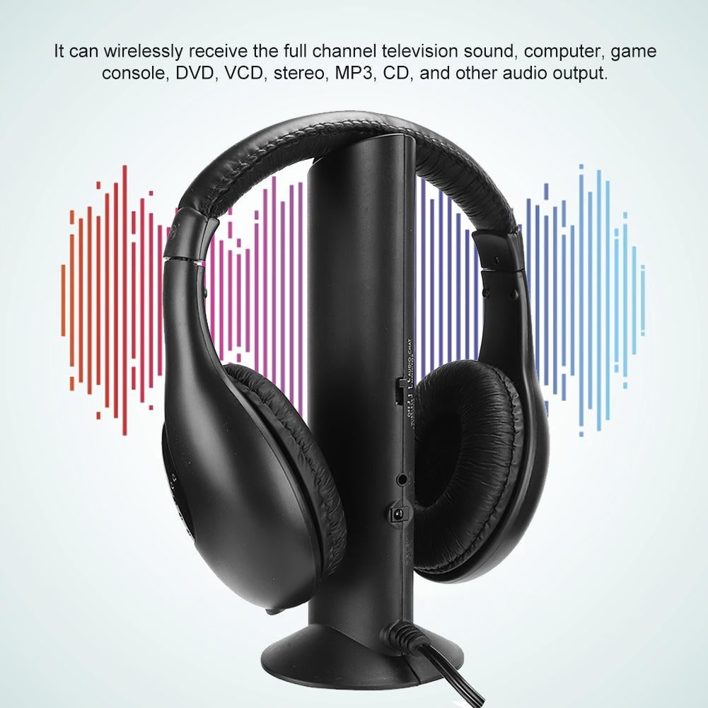 5 in 1 FM Wireless Headset Built in Microphone Earphone Headset with Charging Stand - Image 5