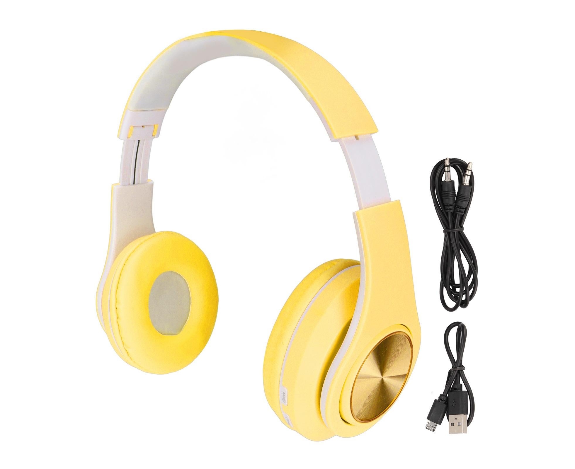 Bluetooth Headset Noise Reduction Foldable Over Ear Wireless Headphone with Colorful Light for Phone Laptop Yellow - Image 7