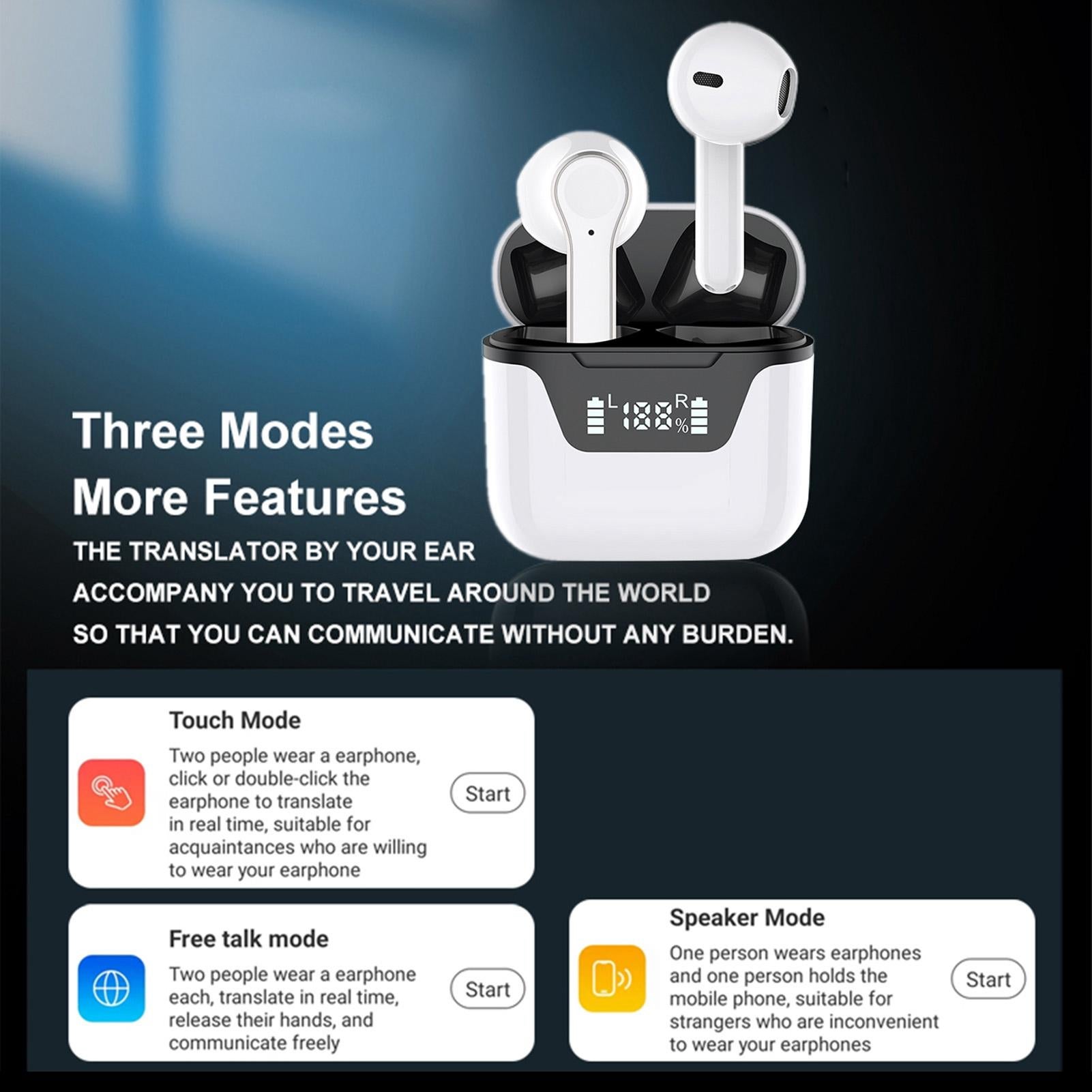 Language Translator Earbuds Bluetooth Support 144 Languages Translation Wireless Translator Earphone White - Image 6
