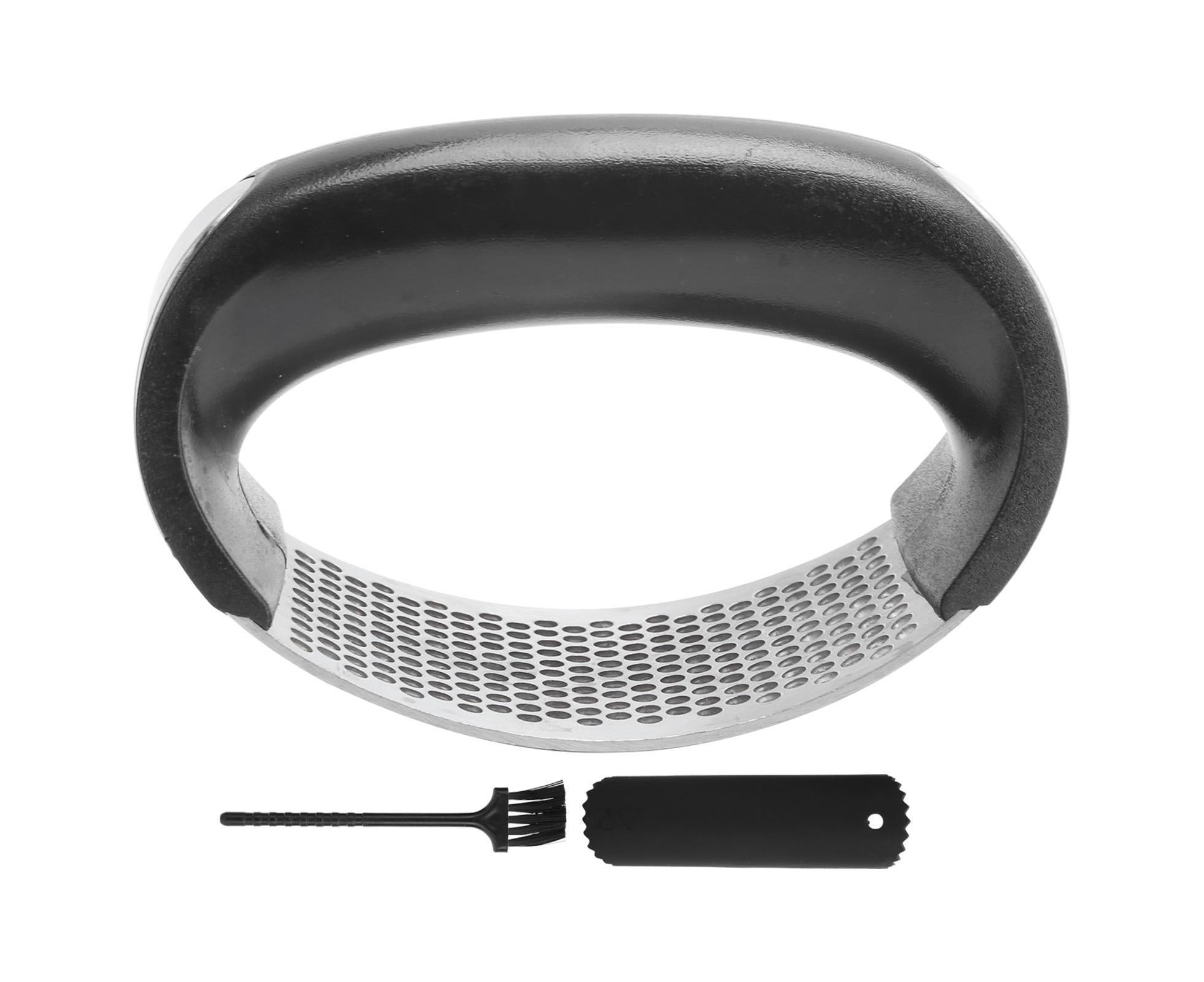 Stainless Steel Garlic Press Mincer Crusher with Cleaning Brush and Garlic Peeler Kitchen Tool - Image 1