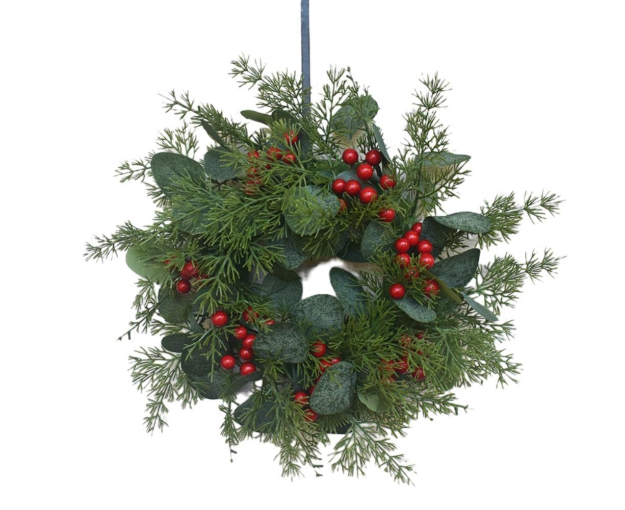 Artificial Christmas Wreath for Front Door Xmas Red Berry Wreath with Pine Needles Cones Winter Eucalyptus Wreath Christmas Decorations - 30CM - Image 1