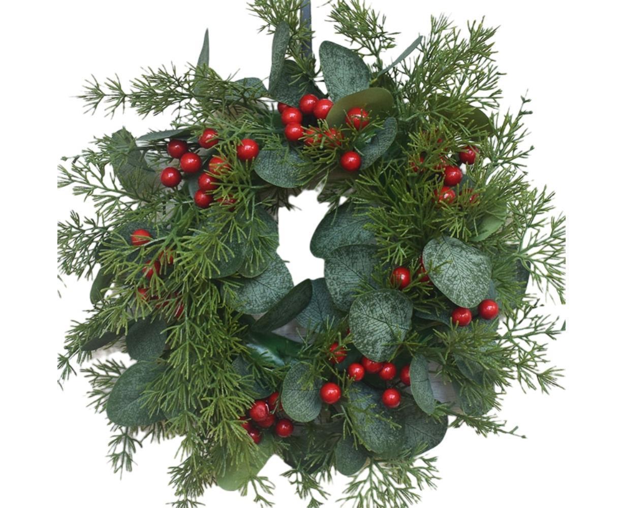 Artificial Christmas Wreath for Front Door Xmas Red Berry Wreath with Pine Needles Cones Winter Eucalyptus Wreath Christmas Decorations - 30CM - Image 6