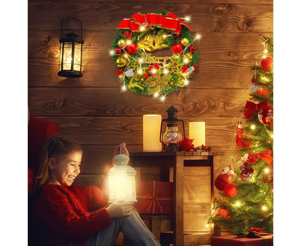 Artificial Christmas Wreath with Lights, Red Berry & Pine Cones, Battery Operated Christmas Wreaths for Front Door, Window, Christmas Decorations - 30CM - Image 5