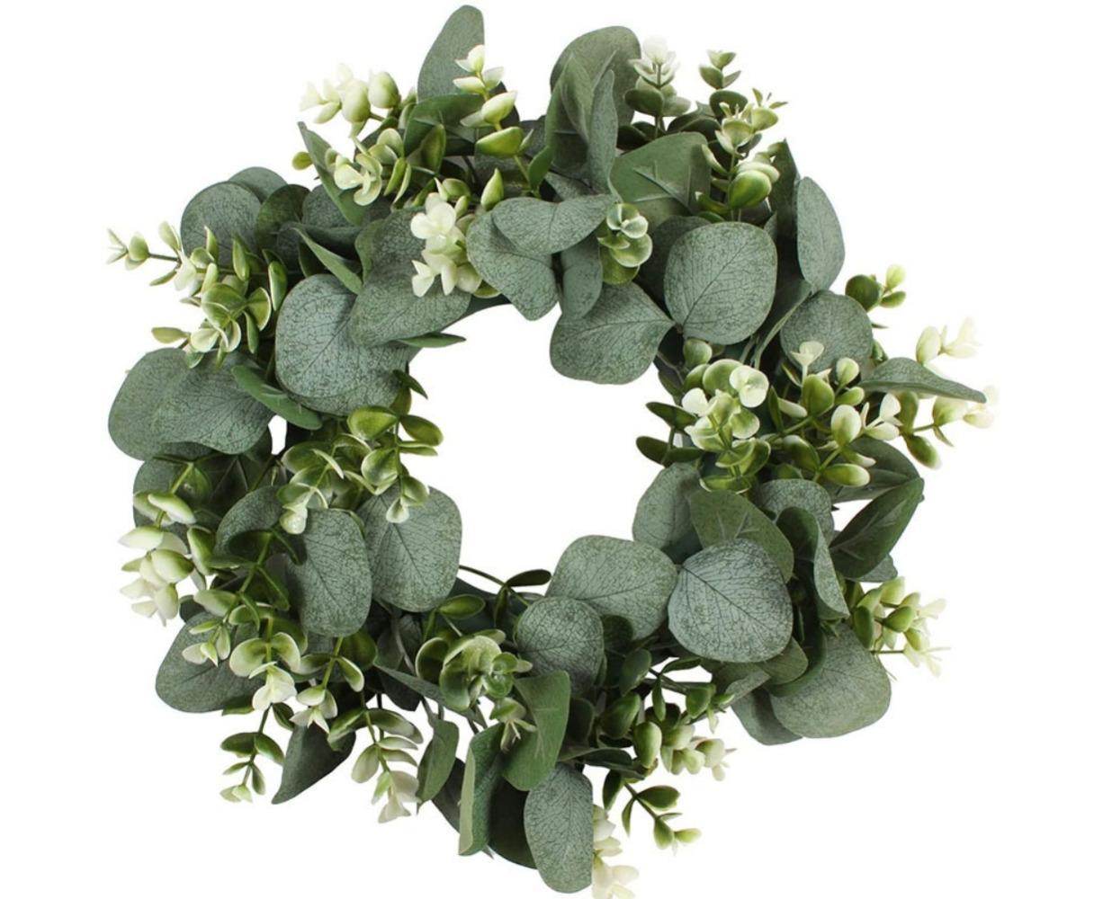 Artificial Eucalyptus Wreath for Front Door, Spring Summer Green Leaf Wreath for Farmhouse Wall Wedding Decor - Green - 33CM - Image 1