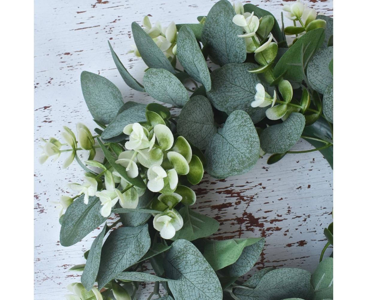 Artificial Eucalyptus Wreath for Front Door, Spring Summer Green Leaf Wreath for Farmhouse Wall Wedding Decor - Green - 33CM - Image 3