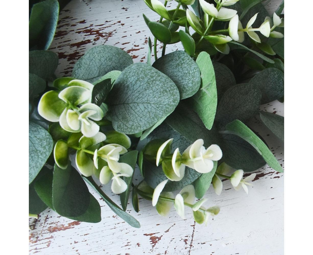 Artificial Eucalyptus Wreath for Front Door, Spring Summer Green Leaf Wreath for Farmhouse Wall Wedding Decor - Green - 33CM - Image 4