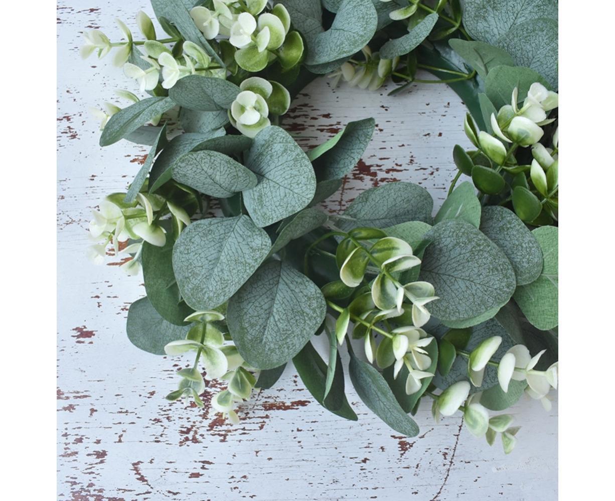 Artificial Eucalyptus Wreath for Front Door, Spring Summer Green Leaf Wreath for Farmhouse Wall Wedding Decor - Green - 33CM - Image 5