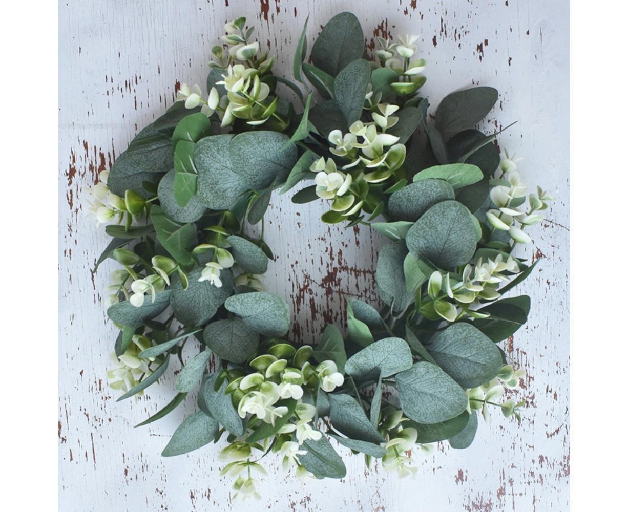 Artificial Eucalyptus Wreath for Front Door, Spring Summer Green Leaf Wreath for Farmhouse Wall Wedding Decor - Green - 33CM - Image 7