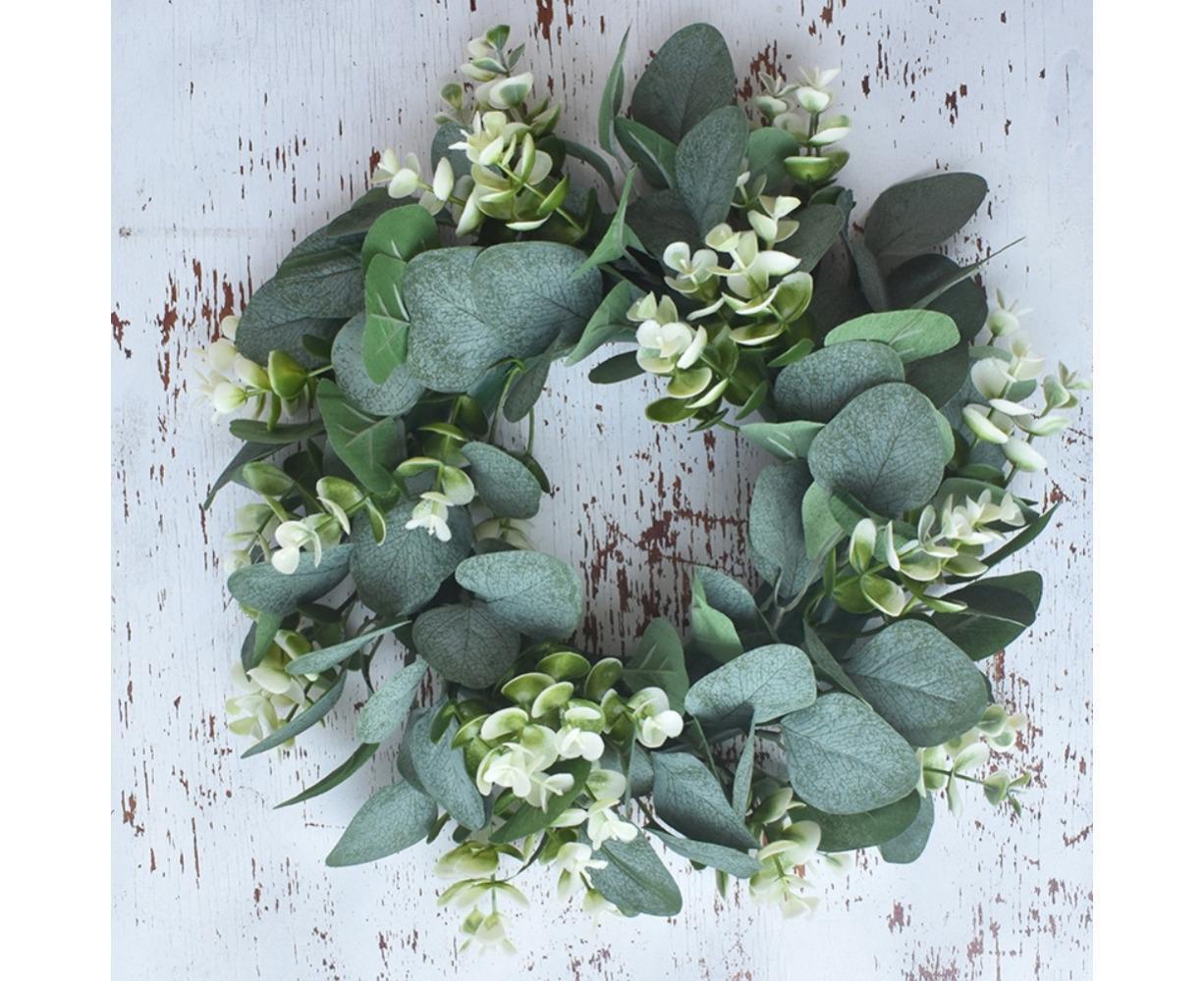 Artificial Eucalyptus Wreath for Front Door, Spring Summer Green Leaf Wreath for Farmhouse Wall Wedding Decor - Green - 33CM - Image 8