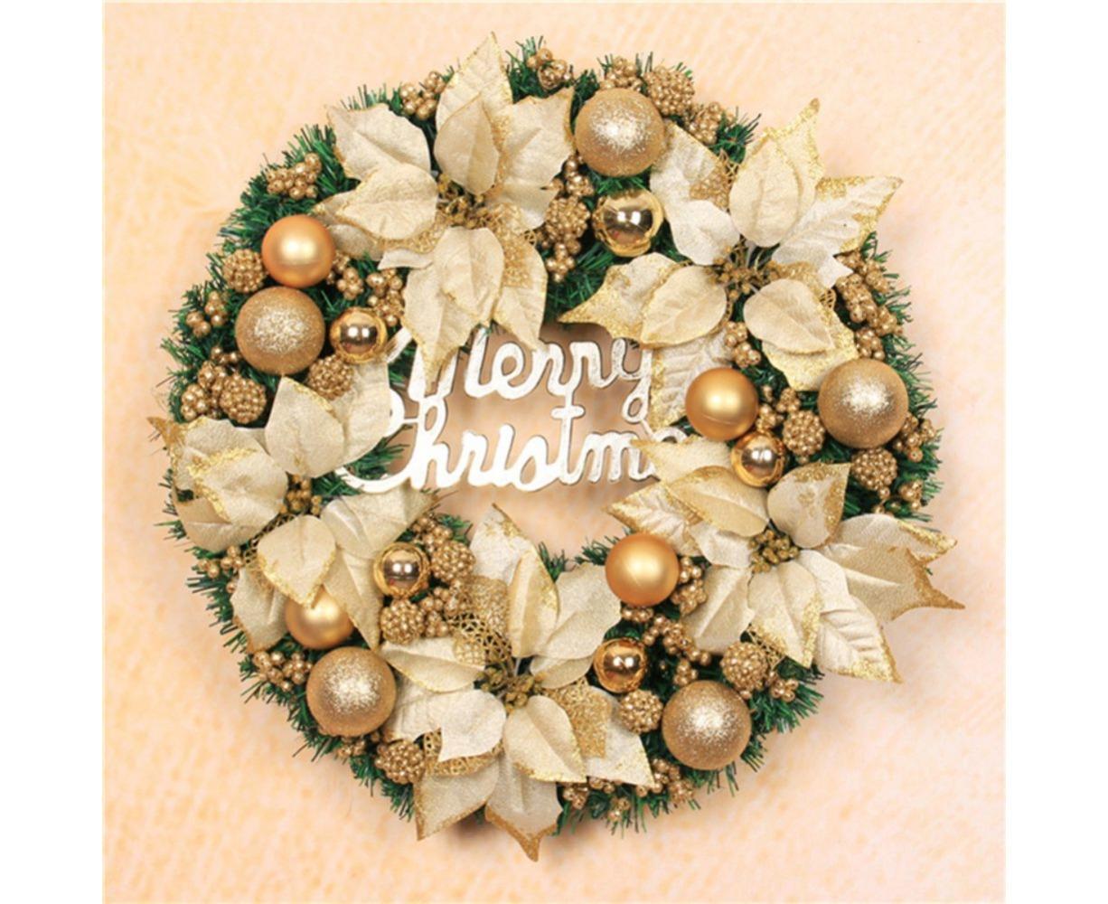 Christmas Ball Wreath Artificial Christmas Wreath Garland Decoration Home Party Decor Xmas Front Door Decorative Hanging - gold - 30cm - Image 2