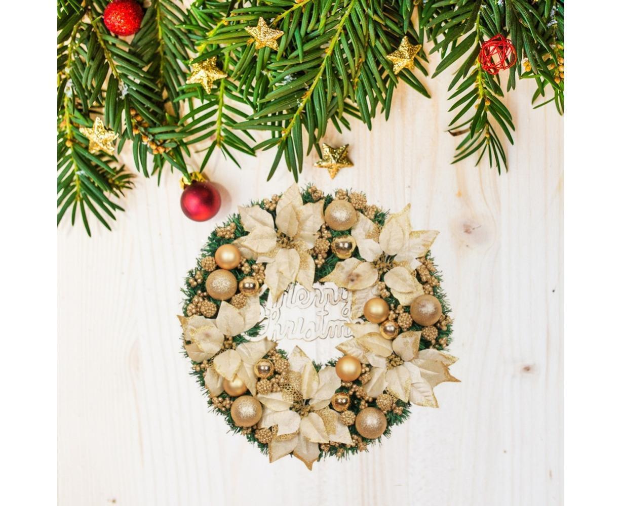 Christmas Ball Wreath Artificial Christmas Wreath Garland Decoration Home Party Decor Xmas Front Door Decorative Hanging - gold - 30cm - Image 3