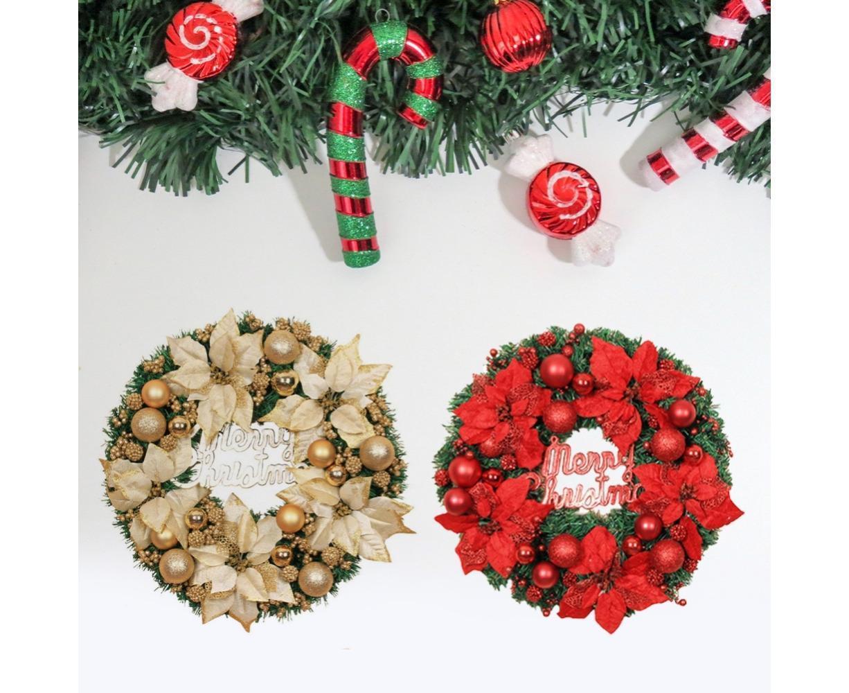 Christmas Ball Wreath Artificial Christmas Wreath Garland Decoration Home Party Decor Xmas Front Door Decorative Hanging - gold - 30cm - Image 5