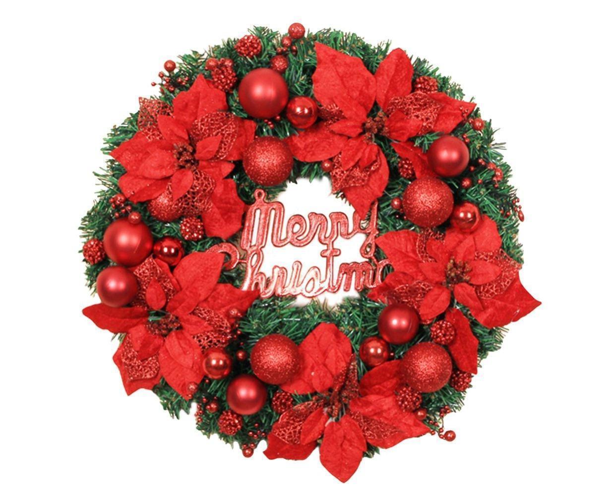 Christmas Ball Wreath Artificial Christmas Wreath Garland Decoration Home Party Decor Xmas Front Door Decorative Hanging - red - 30cm - Image 1