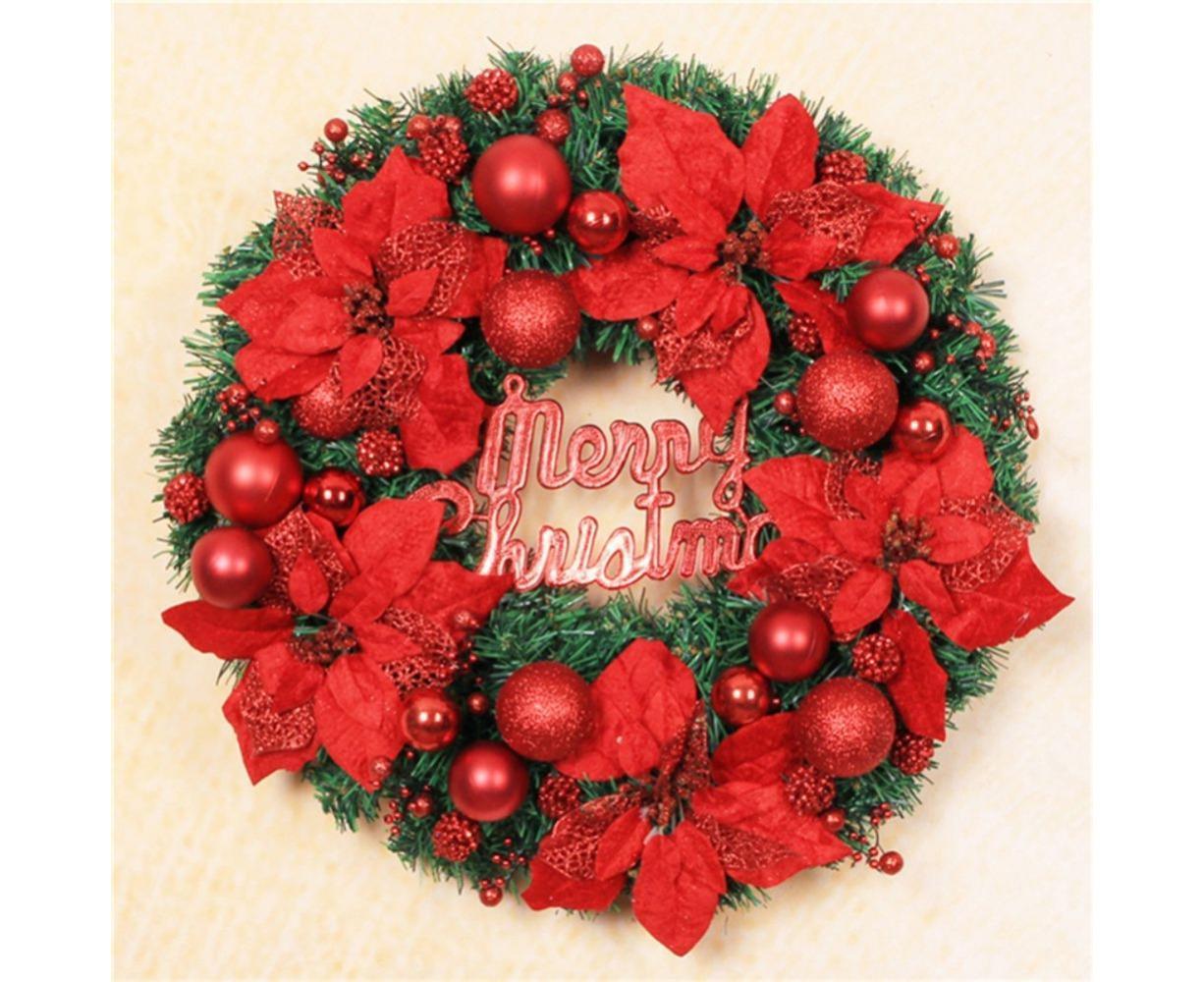 Christmas Ball Wreath Artificial Christmas Wreath Garland Decoration Home Party Decor Xmas Front Door Decorative Hanging - red - 30cm - Image 2