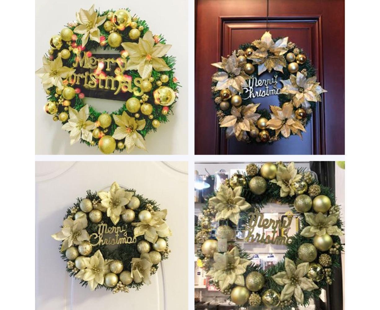 Christmas Ball Wreath Artificial Christmas Wreath Garland Decoration Home Party Decor Xmas Front Door Decorative Hanging - red - 30cm - Image 6