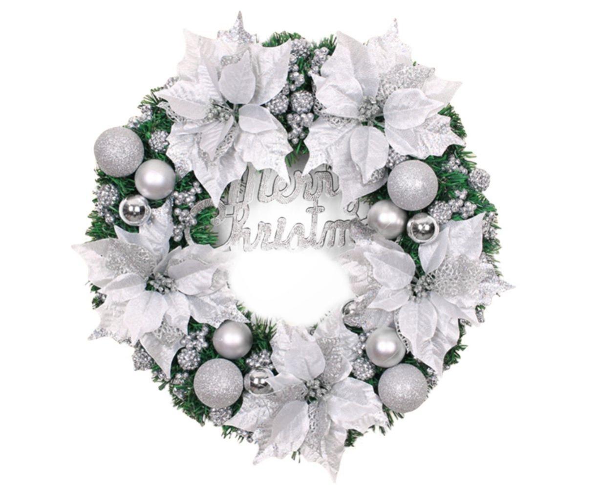 Christmas Ball Wreath Artificial Christmas Wreath Garland Decoration Home Party Decor Xmas Front Door Decorative Hanging - silver - 30cm - Image 1