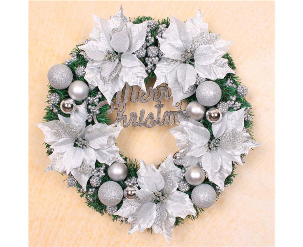 Christmas Ball Wreath Artificial Christmas Wreath Garland Decoration Home Party Decor Xmas Front Door Decorative Hanging - silver - 30cm - Image 2