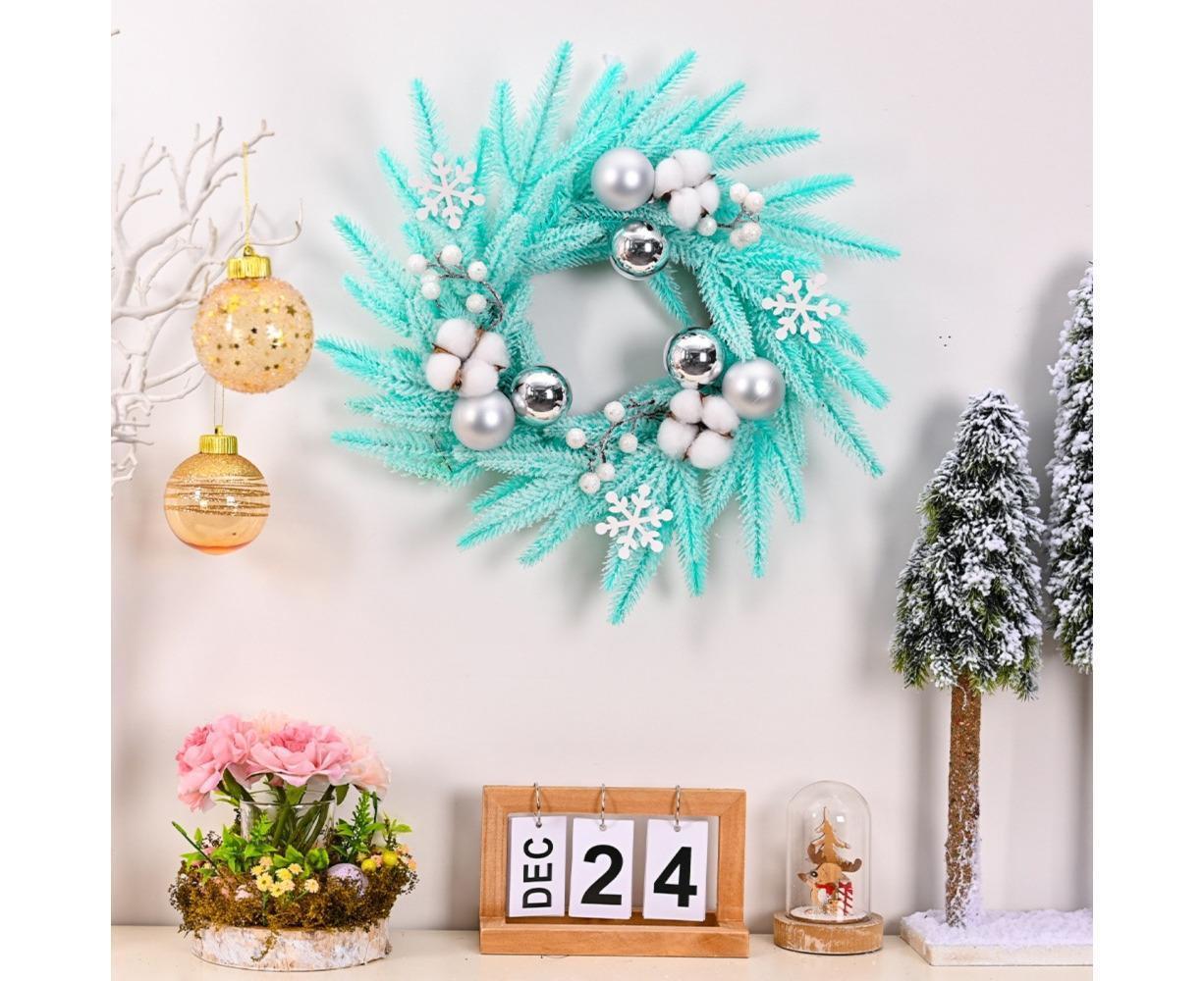 Christmas Ball Wreath Xmas Wreaths Ornaments Glitter Thicken Shatterproof Garland Decoration for Door Wall Mantel Decor - Blue - Image 3