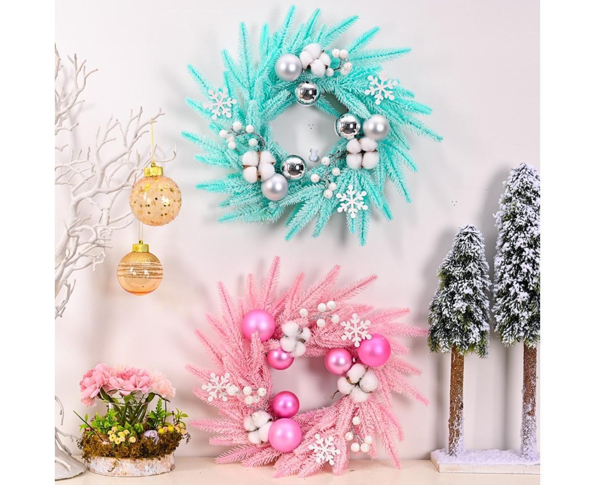 Christmas Ball Wreath Xmas Wreaths Ornaments Glitter Thicken Shatterproof Garland Decoration for Door Wall Mantel Decor - Blue - Image 4