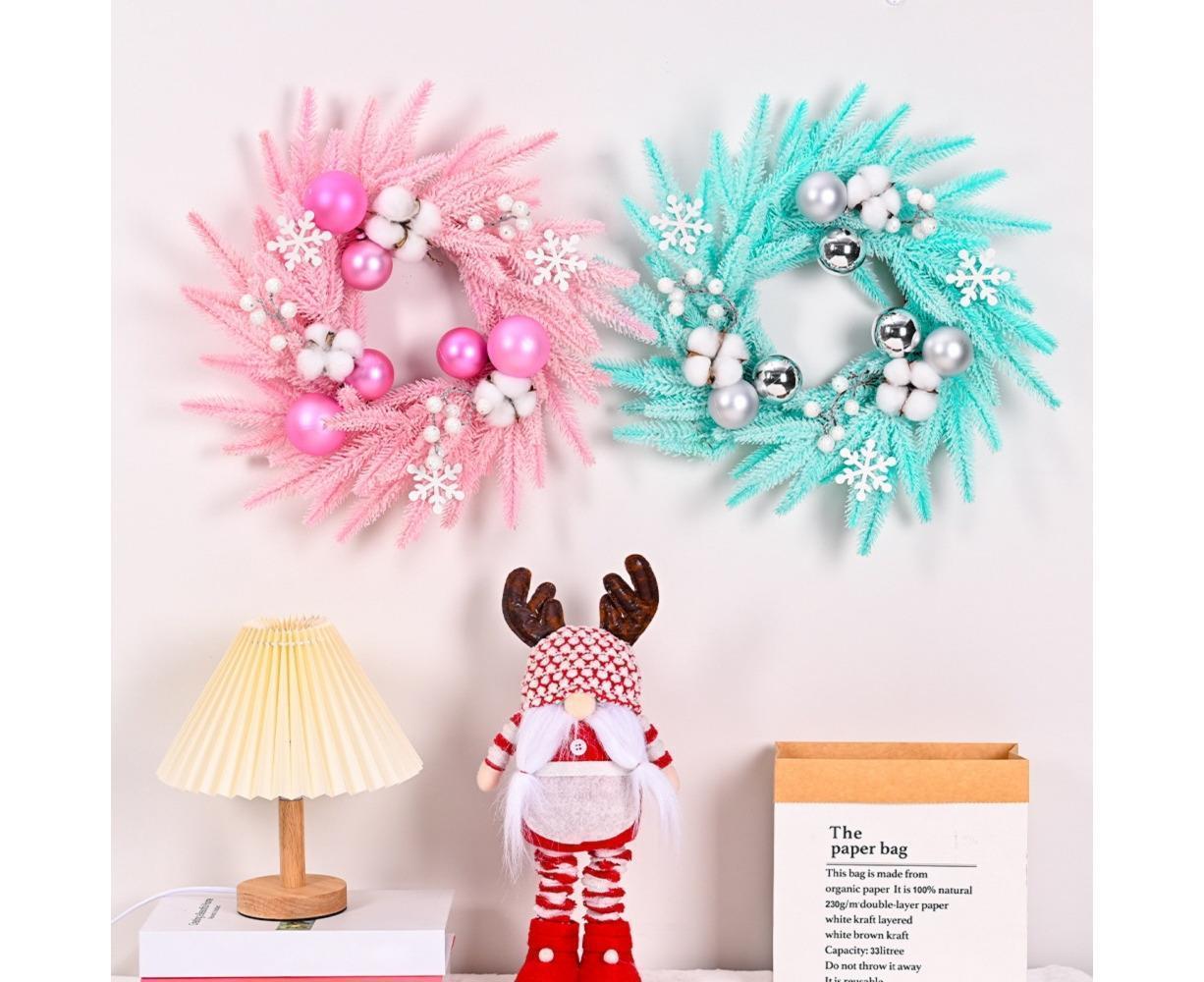 Christmas Ball Wreath Xmas Wreaths Ornaments Glitter Thicken Shatterproof Garland Decoration for Door Wall Mantel Decor - Blue - Image 5