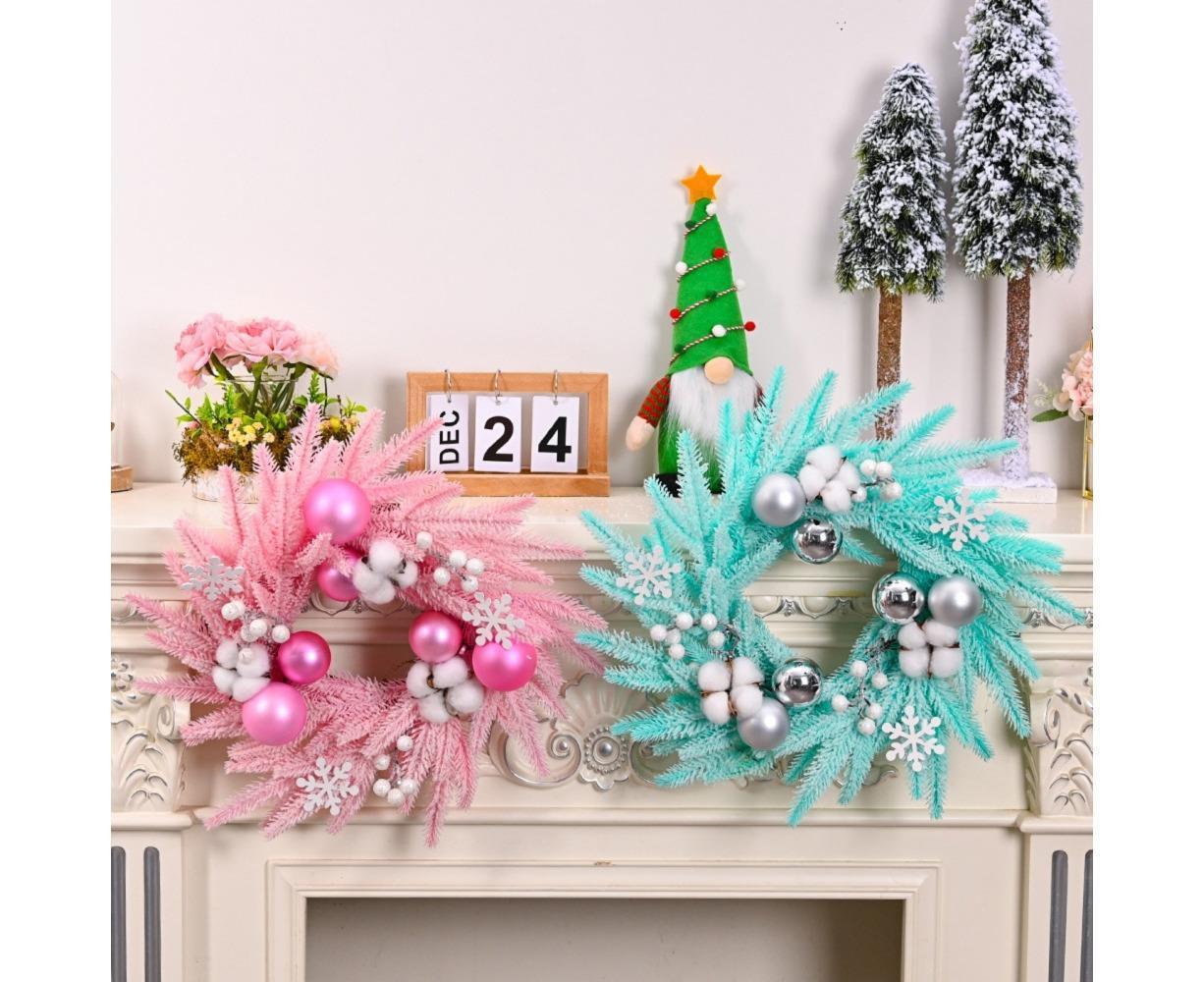 Christmas Ball Wreath Xmas Wreaths Ornaments Glitter Thicken Shatterproof Garland Decoration for Door Wall Mantel Decor - Blue - Image 6