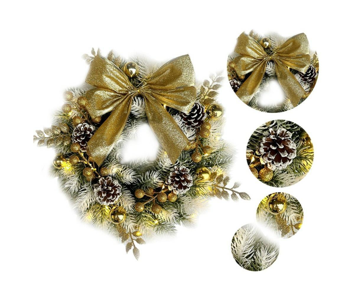Christmas Decoration Wreath for Front Door, Wall Hanging Snowball Red Berry Pine Cone Garland Ornament for Xmas Party Indoors - 33cm - Image 1