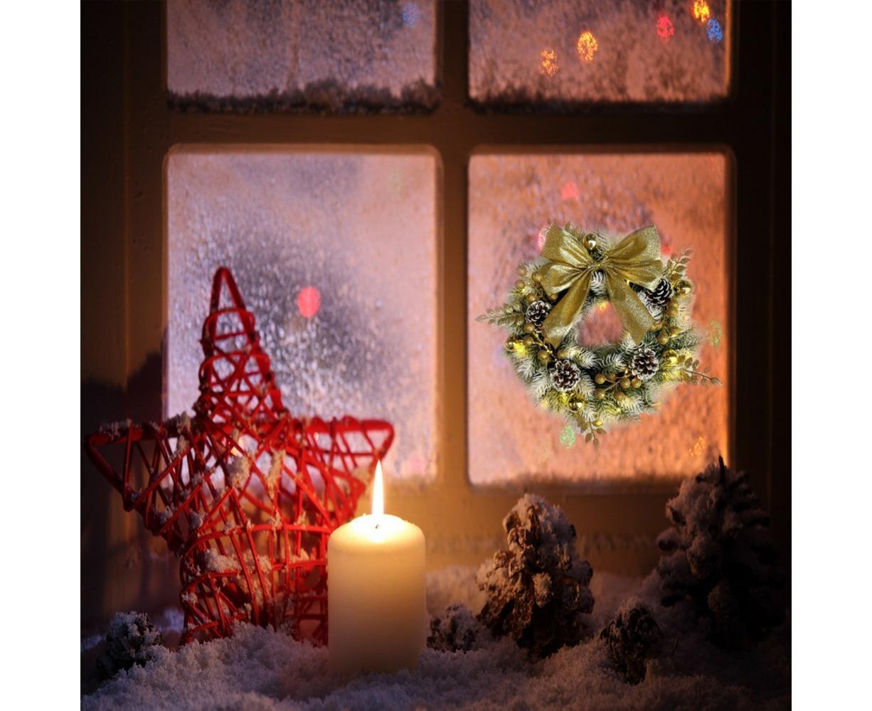 Christmas Decoration Wreath for Front Door, Wall Hanging Snowball Red Berry Pine Cone Garland Ornament for Xmas Party Indoors - 33cm - Image 4