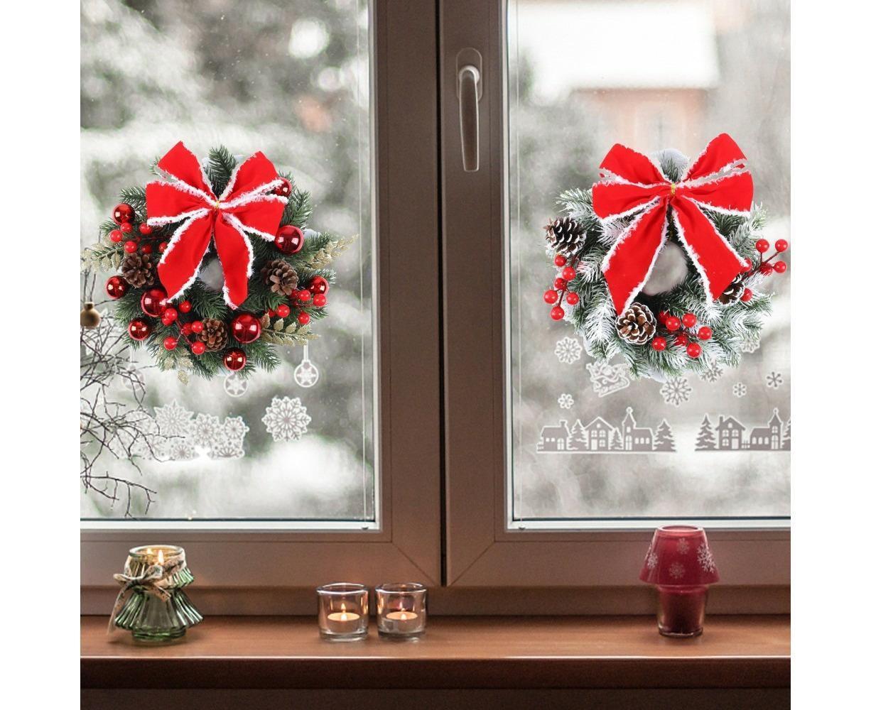 Christmas Decoration Wreath for Front Door, Wall Hanging Snowball Red Berry Pine Cone Garland Ornament for Xmas Party Indoors - 33cm - Image 2