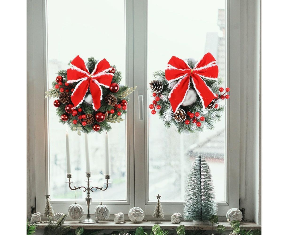 Christmas Decoration Wreath for Front Door, Wall Hanging Snowball Red Berry Pine Cone Garland Ornament for Xmas Party Indoors - 33cm - Image 3
