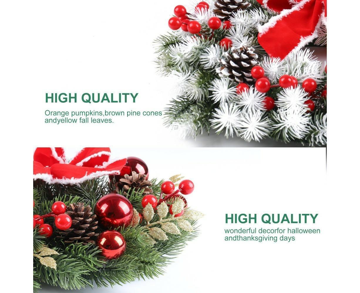 Christmas Decoration Wreath for Front Door, Wall Hanging Snowball Red Berry Pine Cone Garland Ornament for Xmas Party Indoors - 33cm - Image 4