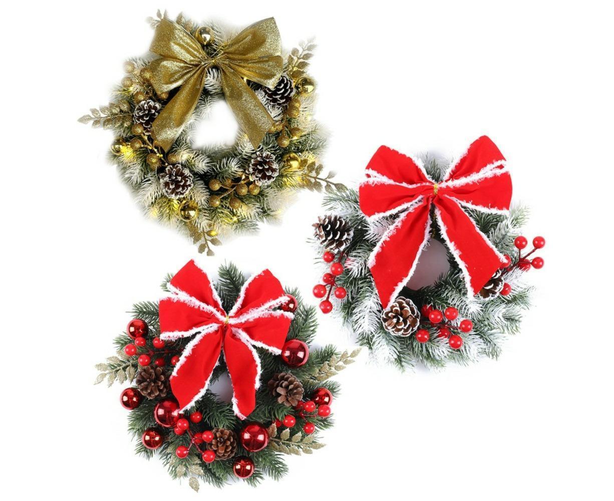Christmas Decoration Wreath for Front Door, Wall Hanging Snowball Red Berry Pine Cone Garland Ornament for Xmas Party Indoors - 33cm - Image 5