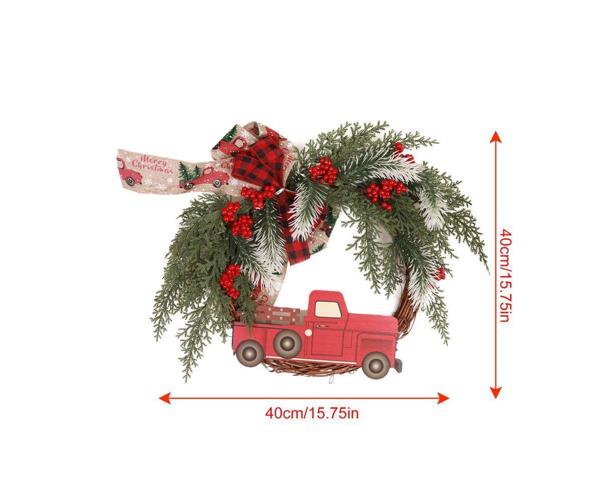 Christmas Wreath Front Door Wreath Decoration Red Truck Wreath Fall Farmhouse Wreath Indoor Outdoor, Artificial Wreath Welcome Wreath Retro Plaid Bow-Knot - Image 3