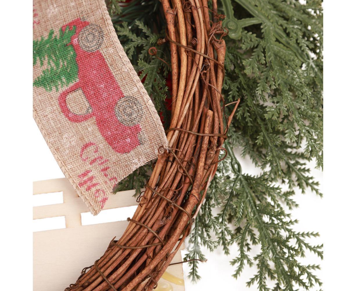 Christmas Wreath Front Door Wreath Decoration Red Truck Wreath Fall Farmhouse Wreath Indoor Outdoor, Artificial Wreath Welcome Wreath Retro Plaid Bow-Knot - Image 6