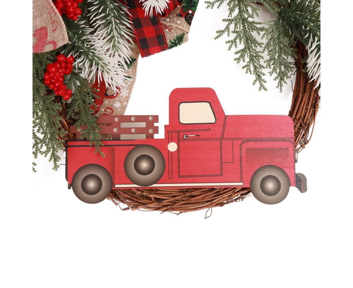 Christmas Wreath Front Door Wreath Decoration Red Truck Wreath Fall Farmhouse Wreath Indoor Outdoor, Artificial Wreath Welcome Wreath Retro Plaid Bow-Knot - Image 7