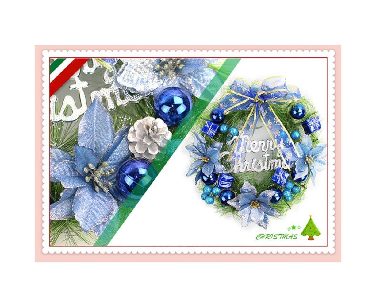 Christmas Wreath Merry Christmas Front Door Ornament Wall Artificial Pine Garland for Party Decor - blue - 30cm - Image 6