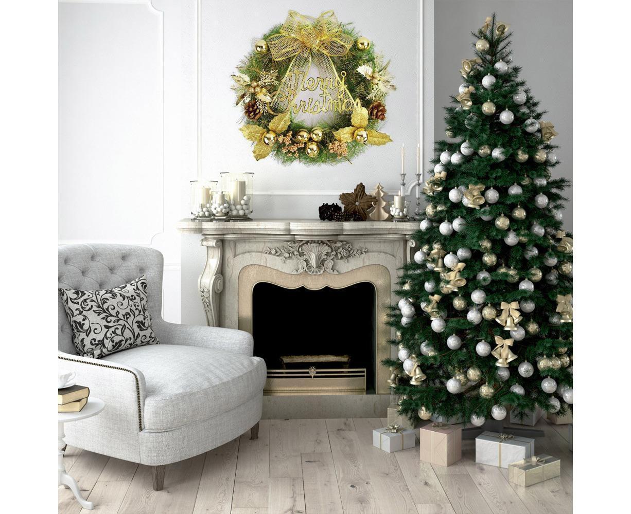 Christmas Wreath Merry Christmas Front Door Ornament Wall Artificial Pine Garland for Party Decor - gold - 30cm - Image 6
